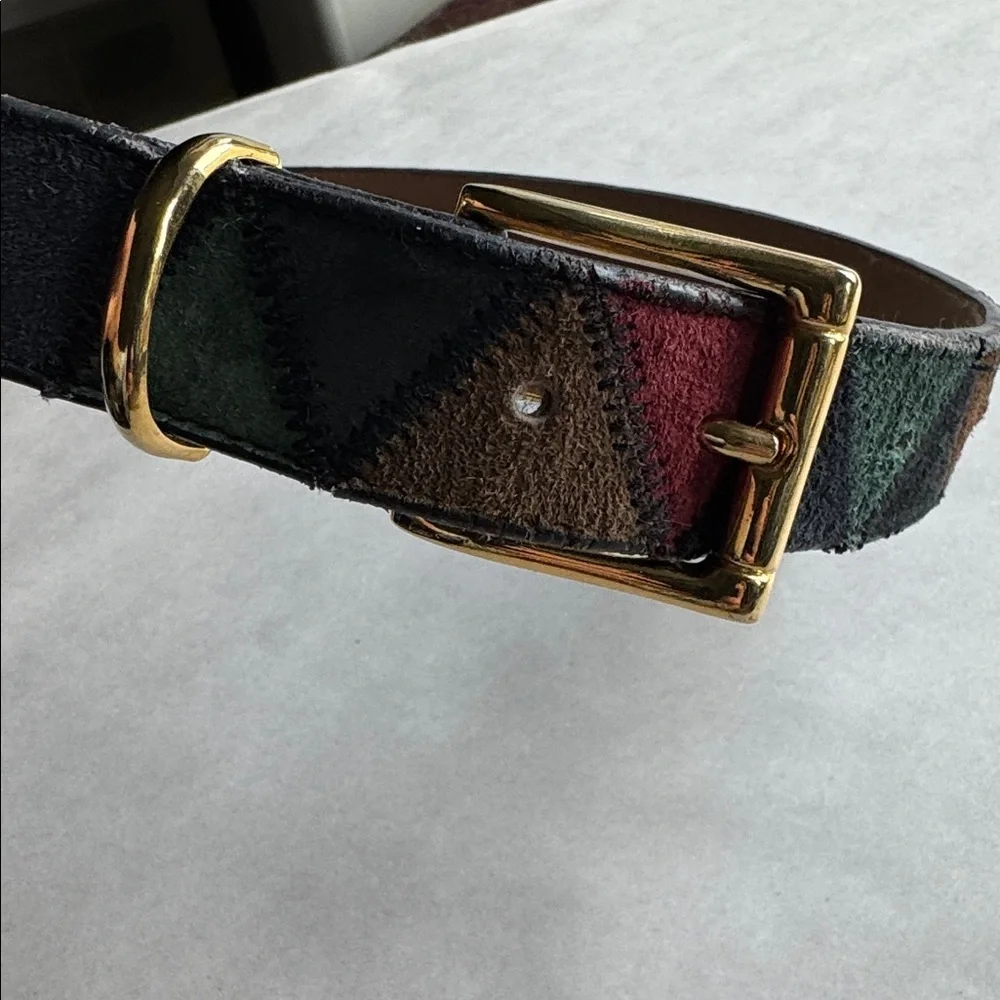 VTG Multi Color Patchwork Genuine Leather Belt Womens 38’ Boho hippie Festival